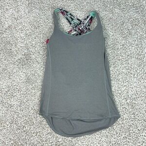 Lululemon Tank Top Womens 8 Gray Strappy Back Built In Bra Yoga Gym Workout Logo